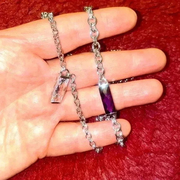 🌺Asymmetrical Colours Baguette Cabochons Stones set of Necklace and Bracelet 🌺 - Picture 3 of 7